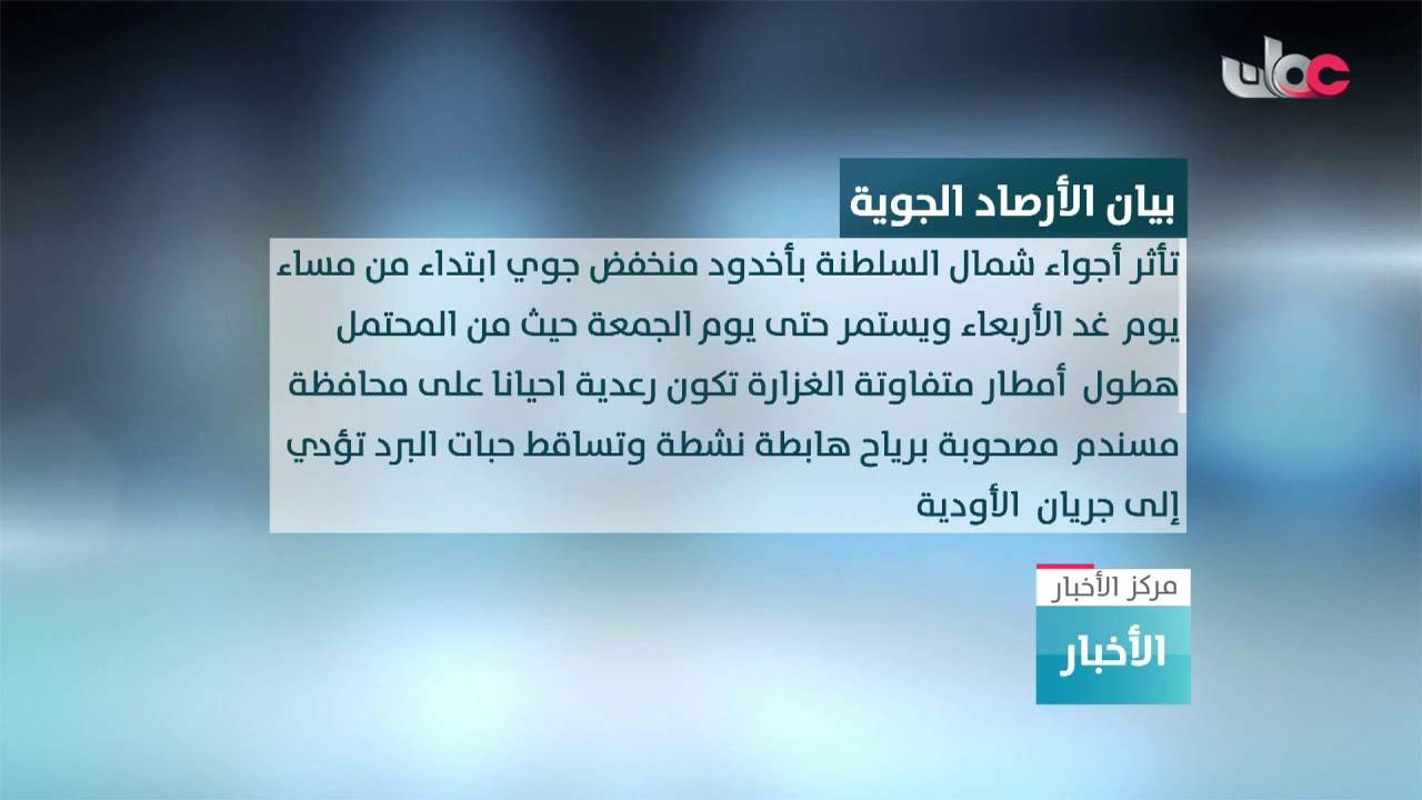 أجواء شمال السلطنة تتأثر بأخدود من منخفض جوي ابتداء من مساء الغد وحتى الجمعة المقبل