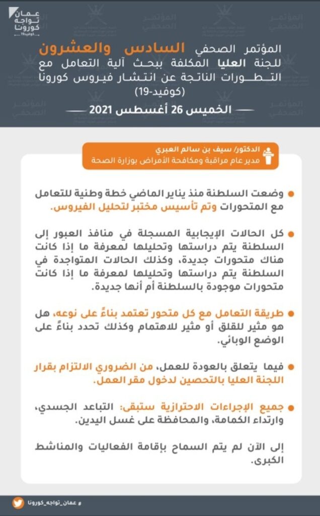 تعرف على.. أبرز ما جاء في المؤتمر الصحفي الـ 26 للجنة العليا لمكافحة كوفيد١٩ 14 IMG ٢٠٢١٠٨٢٦ ١٣٥٧٤٨