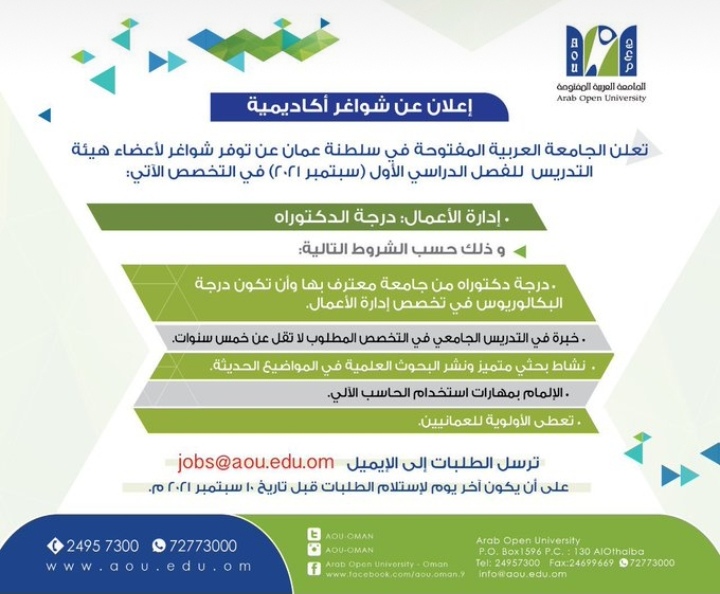 وظائف شاغرة في الجامعة العربية المفتوحة 2 IMG ٢٠٢١٠٩٠٣ ٢٠٥٥٤٢