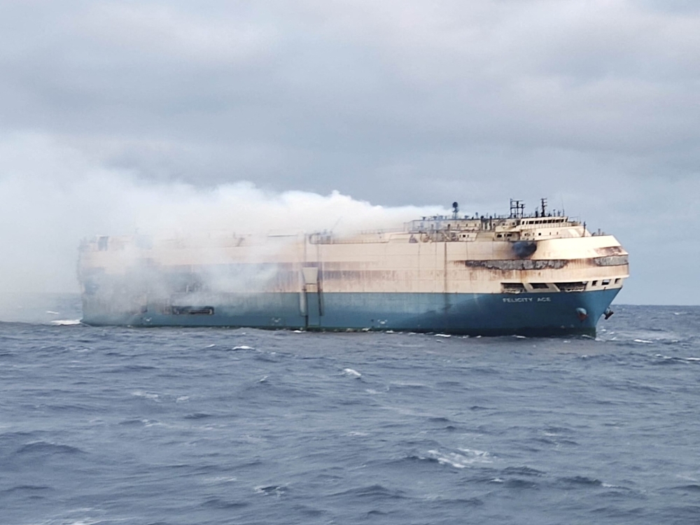Fire dies down on ship carrying luxury cars, with little left to burn