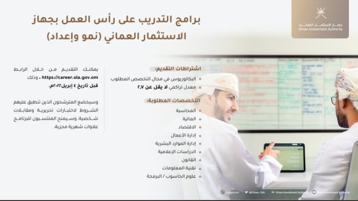 جهاز الاستثمار العماني يعلن برامج تدريبية على رأس العمل 2 IMG ٢٠٢٢٠٣٢٤ ١٣٢٩٣٢
