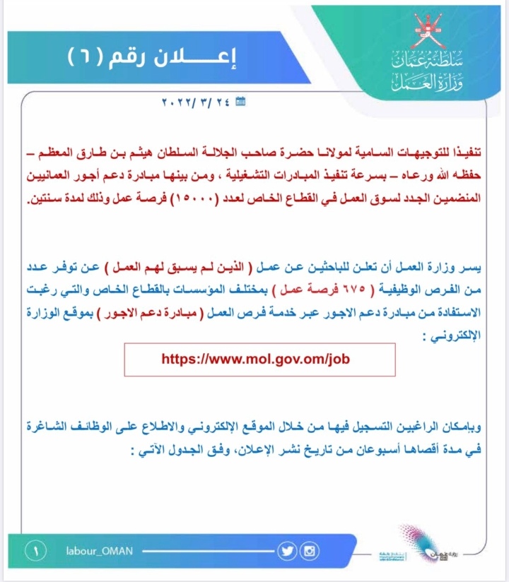 وزارة العمل تعلن 675 شاغر وظيفي 2 IMG ٢٠٢٢٠٣٣١ ١٣١٠٤٨