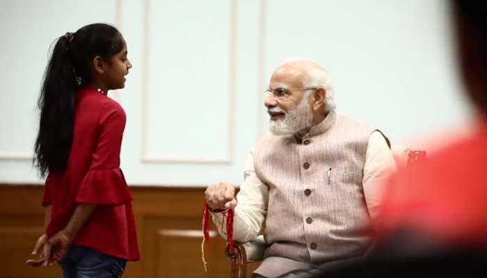Daughters of PMO staff celebrate Raksha Bandhan with PM Modi
