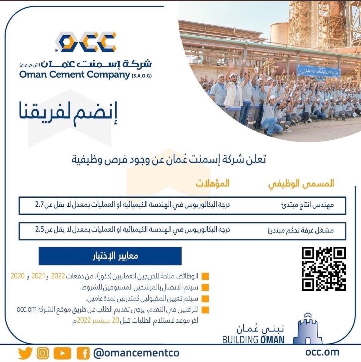 شركة إسمنت عمان تعلن وظائف شاغرة 3 IMG ٢٠٢٢٠٩١٤ ٠٢٠٨٥٠
