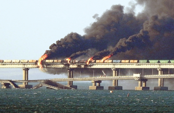 Massive blast destroys part of Russia’s Crimea bridge