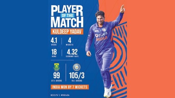 Kuldeep shines as India crush SA to clinch ODI series
