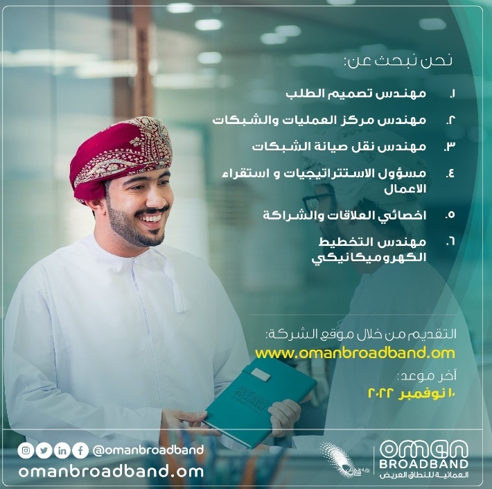 الشركة العمانية للنطاق العريض تعلن وظائف شاغرة 2 IMG ٢٠٢٢١٠٣١ ٢٢٤٠٠٨