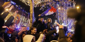 Jubilation on Paris Champs-Elysees after France reach World Cup final