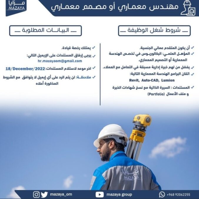 شركة مزايا العالمية للإنشاء والتعمير تعلن وظيفة شاغرة 2 IMG ٢٠٢٢١٢١٣ ٢٠٤٩٤٤