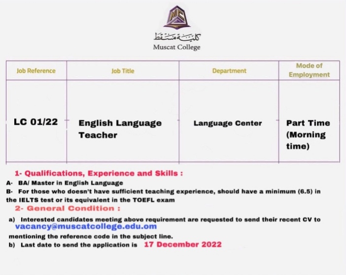 كلية مسقط تعلن وظيفة شاغرة 2 IMG ٢٠٢٢١٢١٢ ٢٣٣٧٢٠