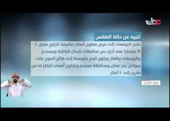 الأرصاد العمانية تصدر تنبيها بشأن حالة الطقس مساء اليوم وصباح الأحد.