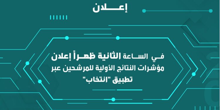 بعد قليل .. ‏إعلان مؤشرات النتائج الأولية للمرشحين عبر تطبيق ⁧‫انتخاب‬⁩