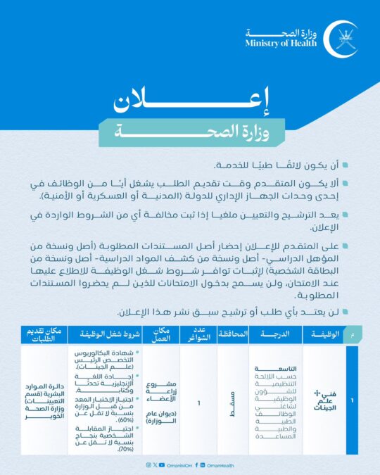 وزارة الصحة تعلن وظيفة شاغرة 3 IMG 0231