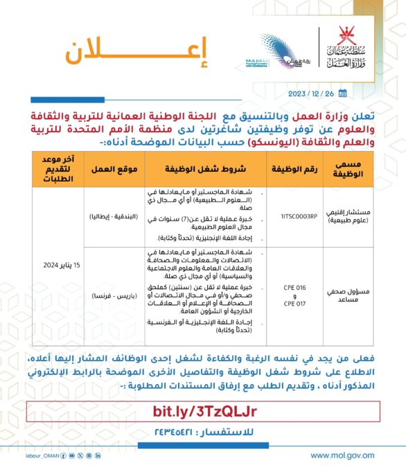وزارة العمل تعلن وظائف شاغرة 2 IMG 2001
