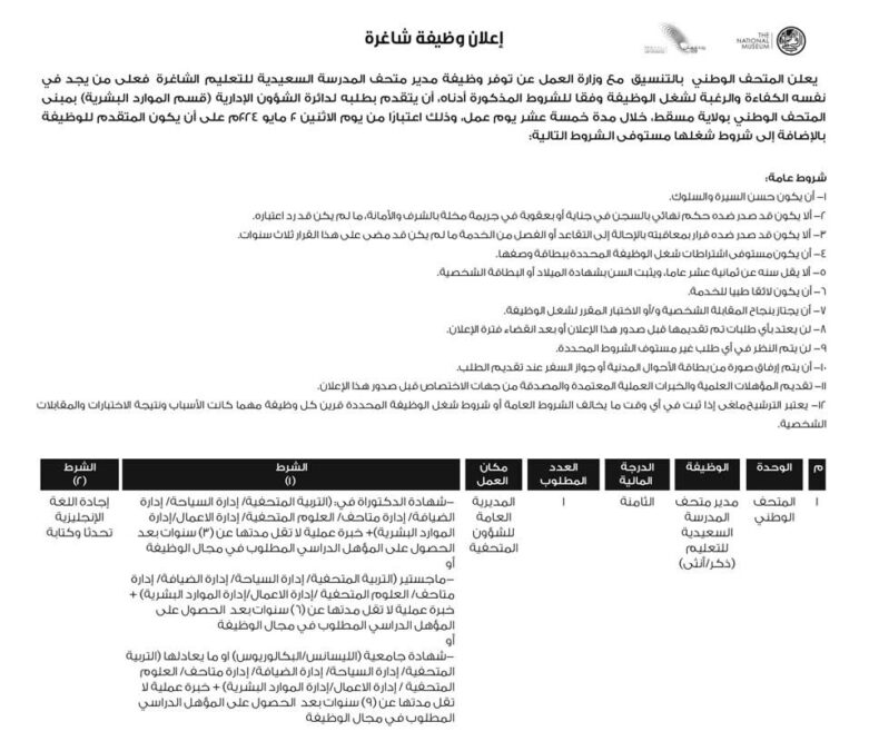 المتحف الوطني يعلن وظيفة شاغرة 2 IMG 1614