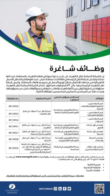 الشركة العمانية لنقل الكهرباء تعلن وظائف شاغرة 2 IMG 1766