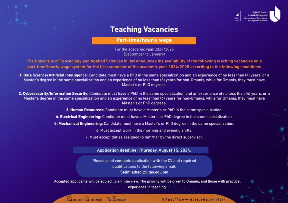 جامعة التقنية والعلوم التطبيقية بعبري تعلن وظائف شاغرة 2 IMG 8371