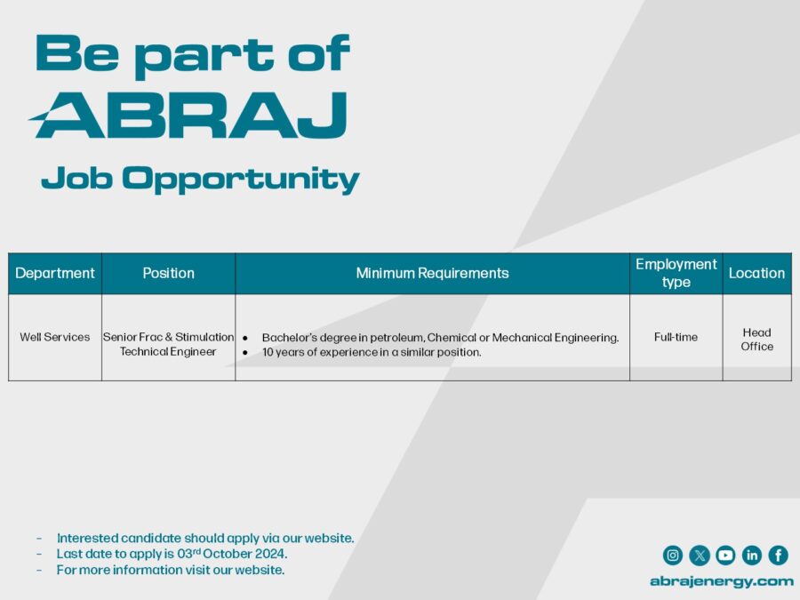 شركة أبراج لخدمات الطاقة تعلن وظيفة شاغرة 2 IMG 2048