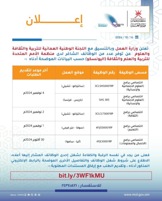 وزارة العمل تعلن وظائف شاغرة 2 IMG 3743