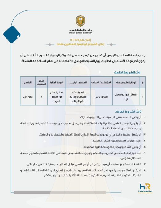 جامعة السلطان قابوس تعلن وظيفة شاغرة 2 IMG 4989