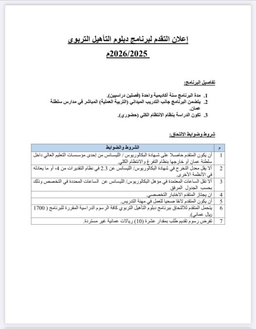 جامعة السلطان قابوس تعلن عن فتح باب التقدم لدبلوم التأهيل التربوي 2 IMG 8473