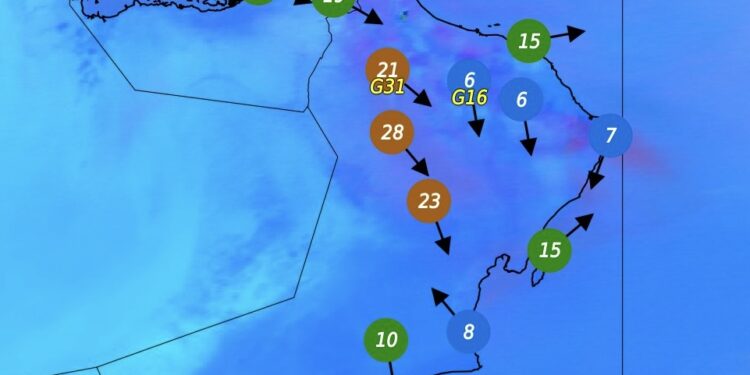 تصاعد الغبار شمال سلطنة عُمان وانخفاض الرؤية خلال الساعات القادمة