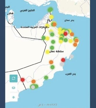توضيح بارتفاع الجسيمات العالقة بسبب عاصفة غبارية في سلطنة عُمان